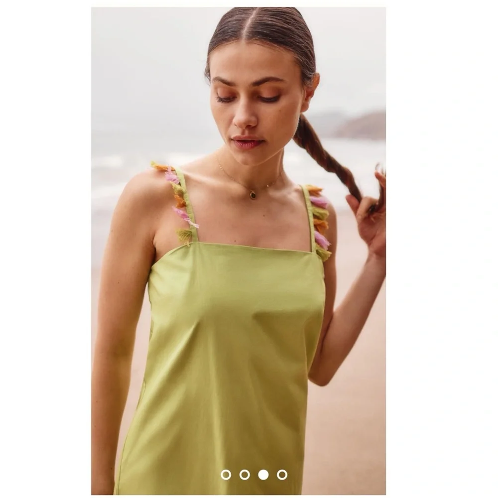 New Anthropologie The Hartley Shift Mini Dress Lime Pink Fringe petite summer - Picture 2 of 6